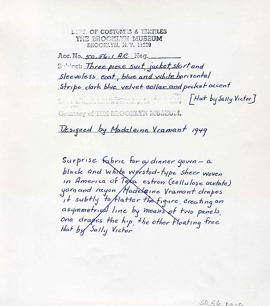 Ensemble, Madeleine Vramant (French), teca estron, rayon, wool, silk, French