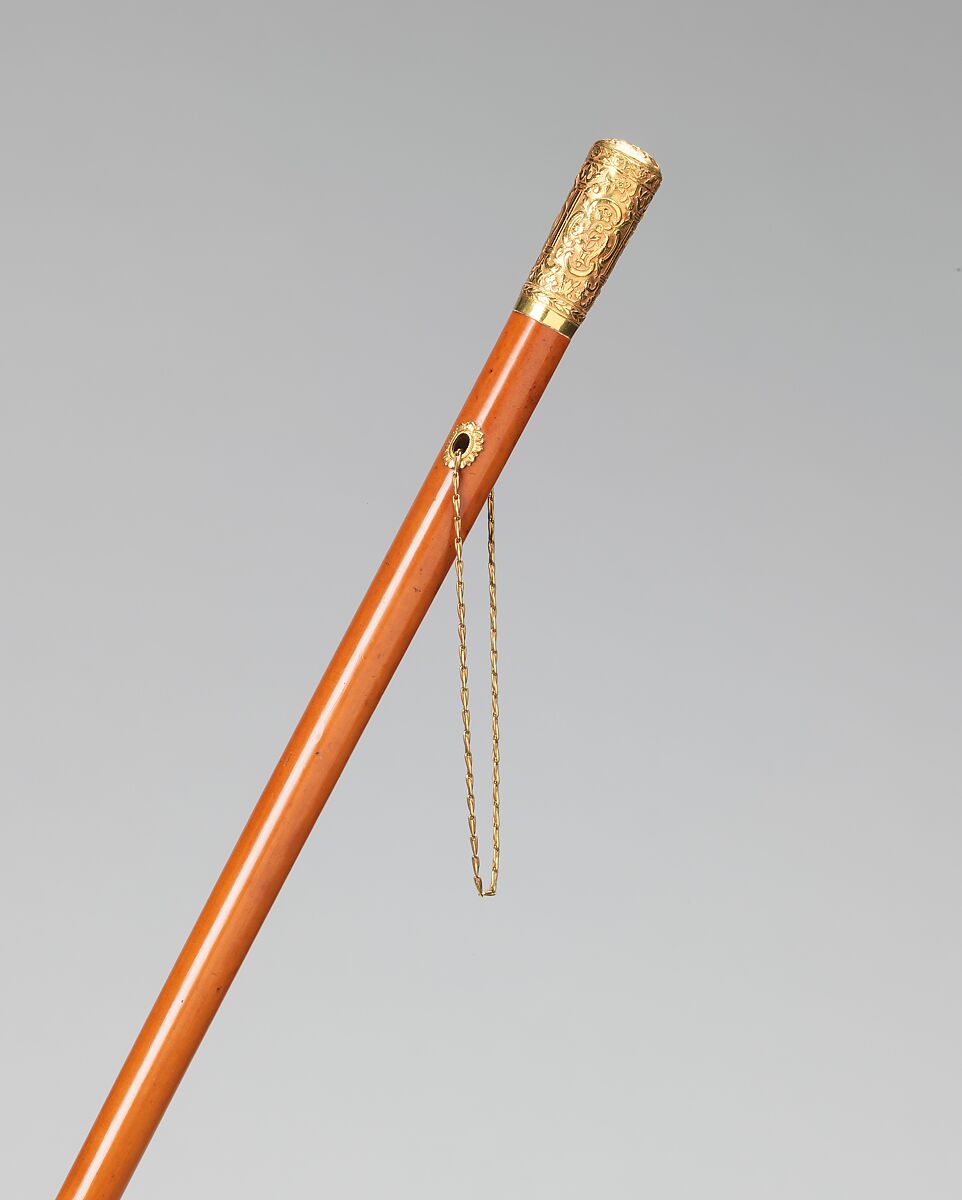 Cane, wood, metal, probably French