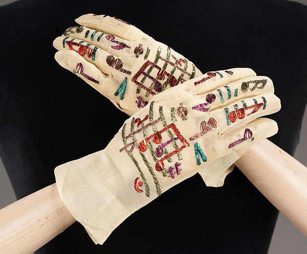 Evening gloves, Schiaparelli (French, founded 1927), silk, metal, French 