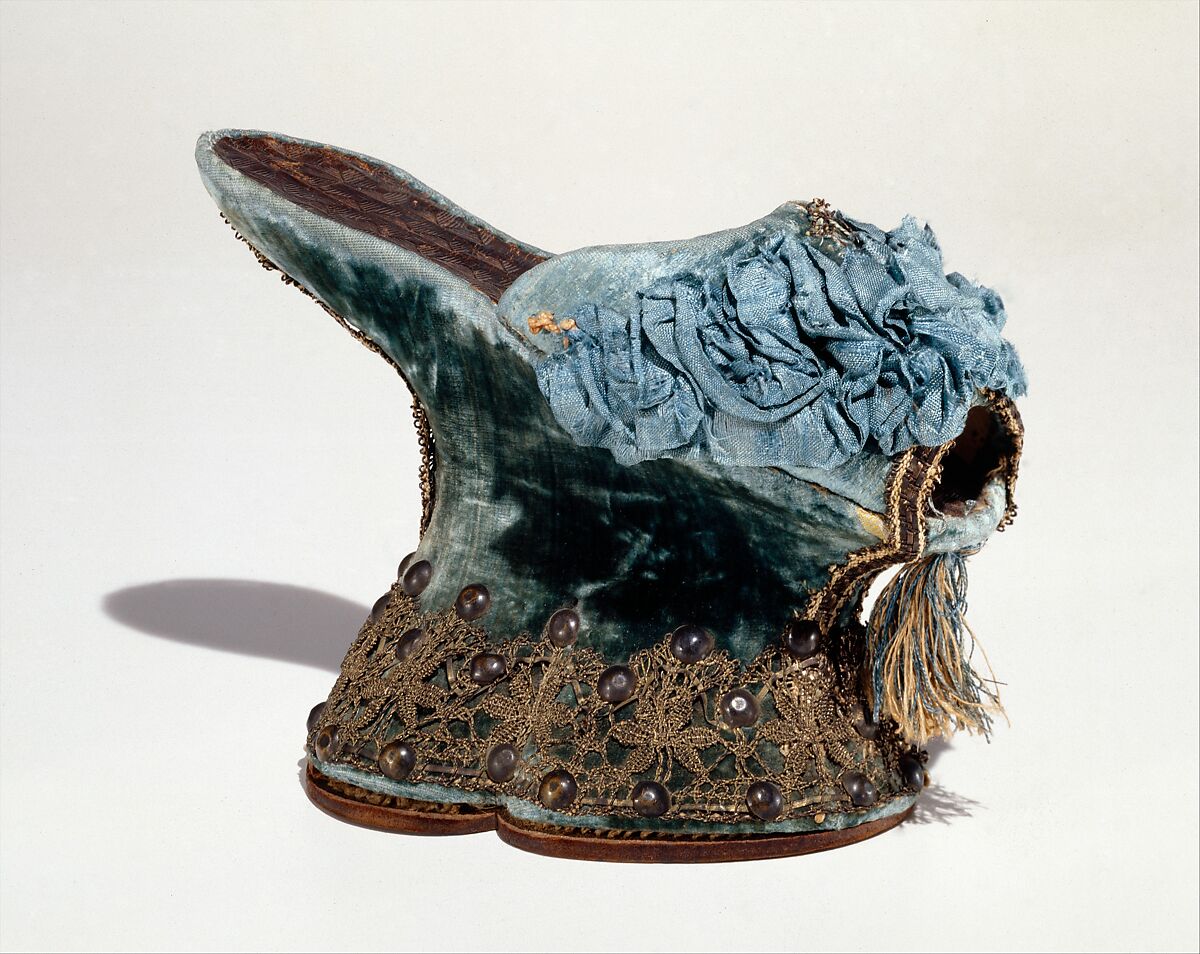 Chopines, silk, metal, Italian