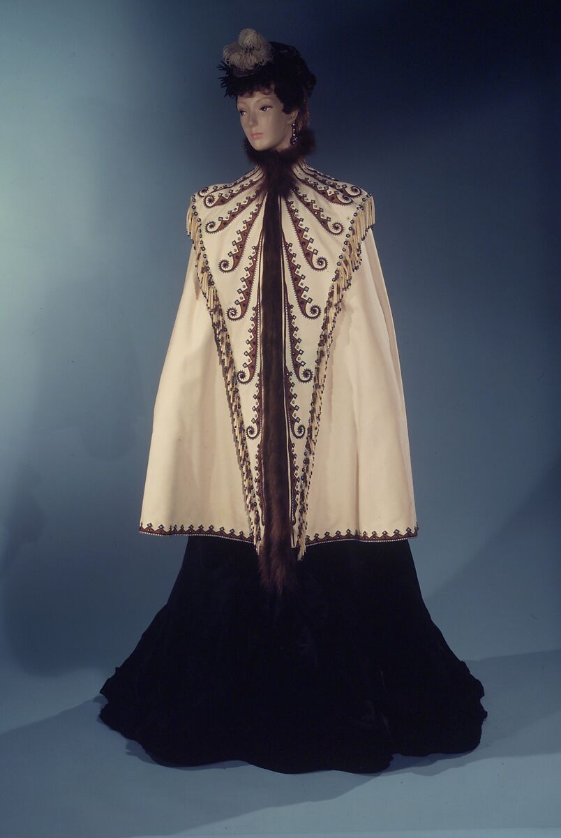 Evening cape, Maison Pingat (French), wool, silk, fur, beads, French