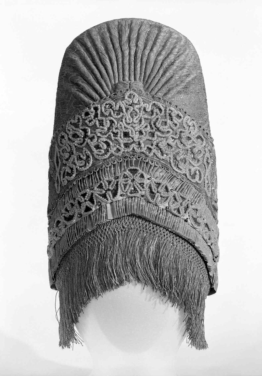 Headdress, pearl, cotton, metal, silk, Russian