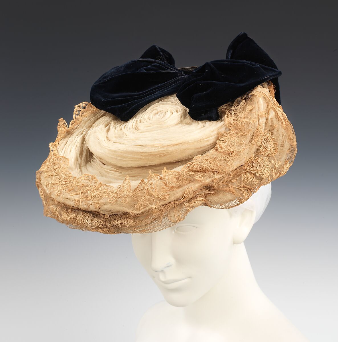 Hat, silk, metal, rhinestones, probably French 