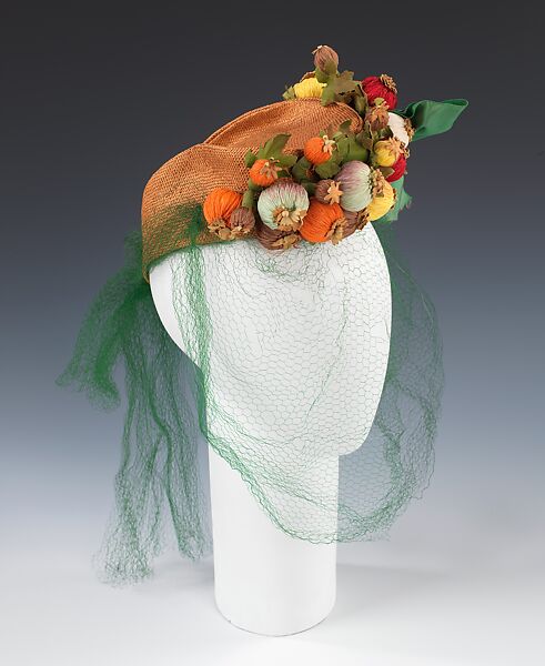 Hat, Sally Victor (American, 1905–1977), straw, synthetic, silk, raffia, American 