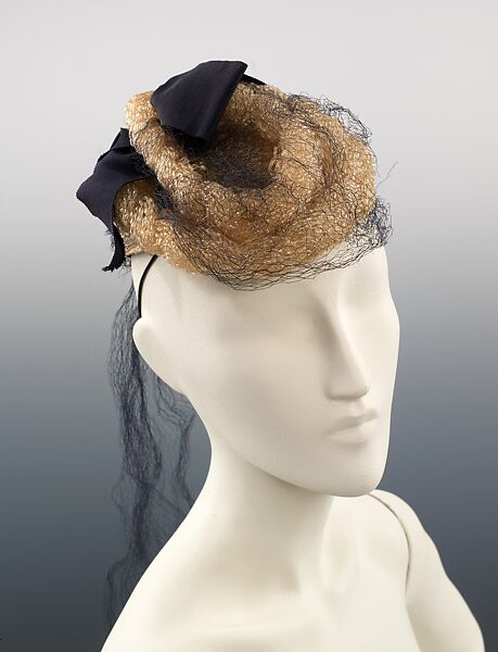 Dinner hat, Sally Victor (American, 1905–1977), plastic (cellophane), silk, rayon, American 