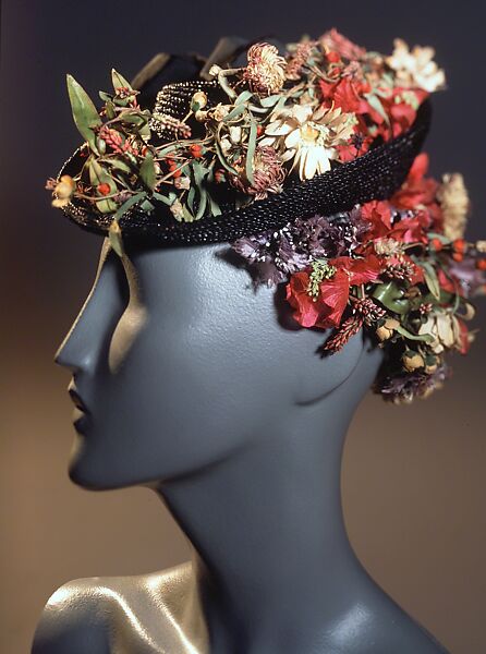 Hat, Schiaparelli (French, founded 1927), straw, silk, cotton, French
