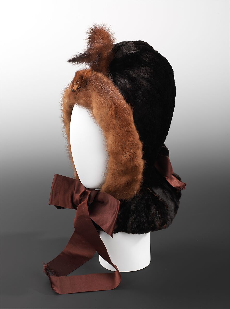 Bonnet, fur, silk, American 