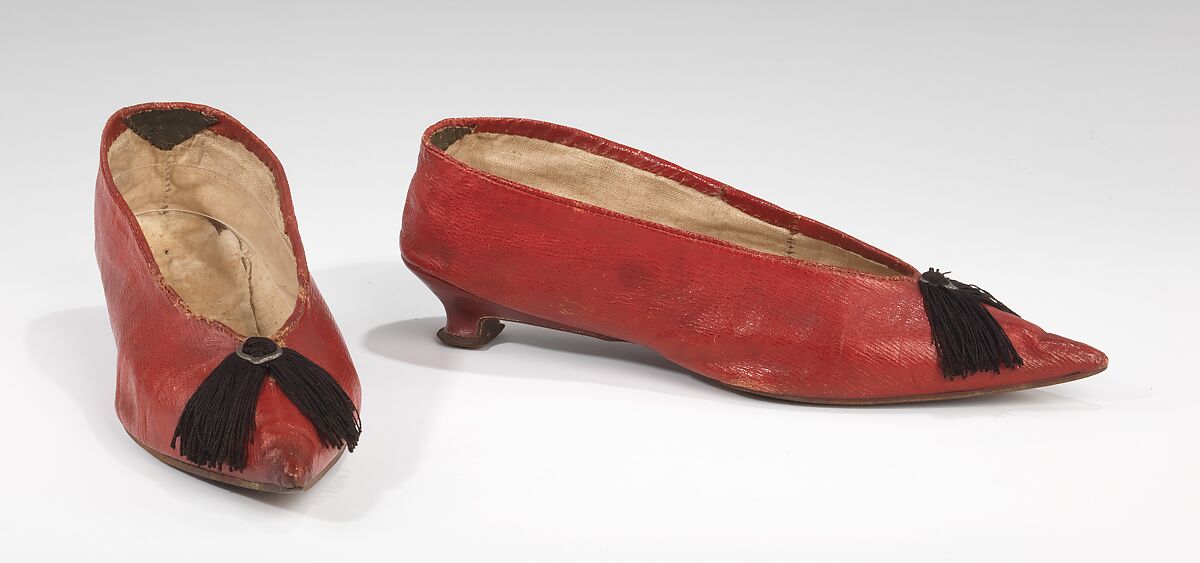 Slippers, leather, silk, metal, European 