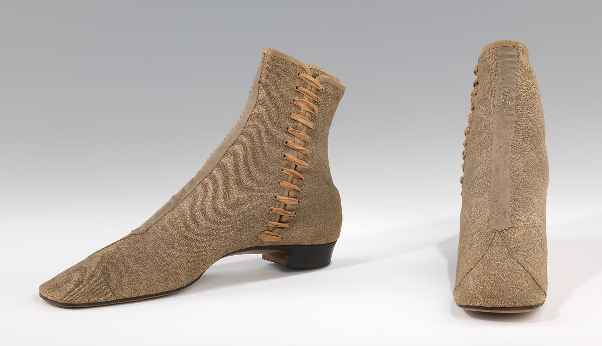 Boots, cotton, silk, probably American 