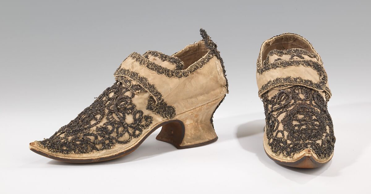 Shoes, silk, metal, probably British 