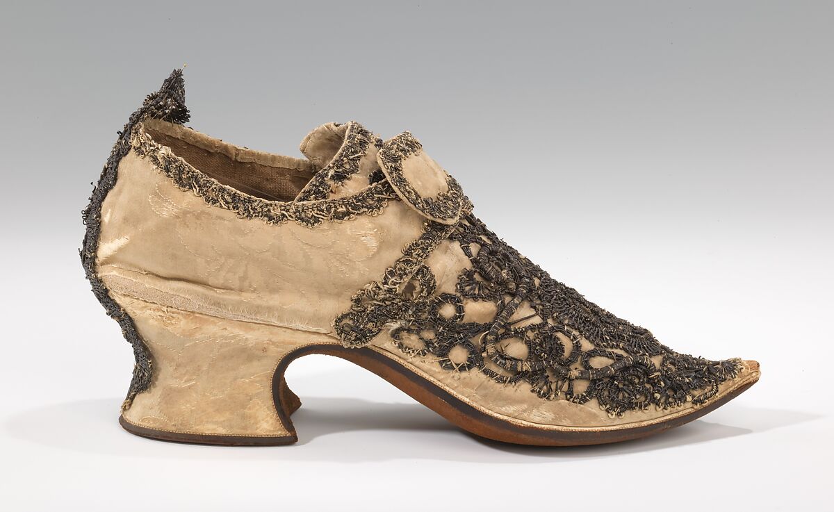 Shoes, silk, metal, probably British