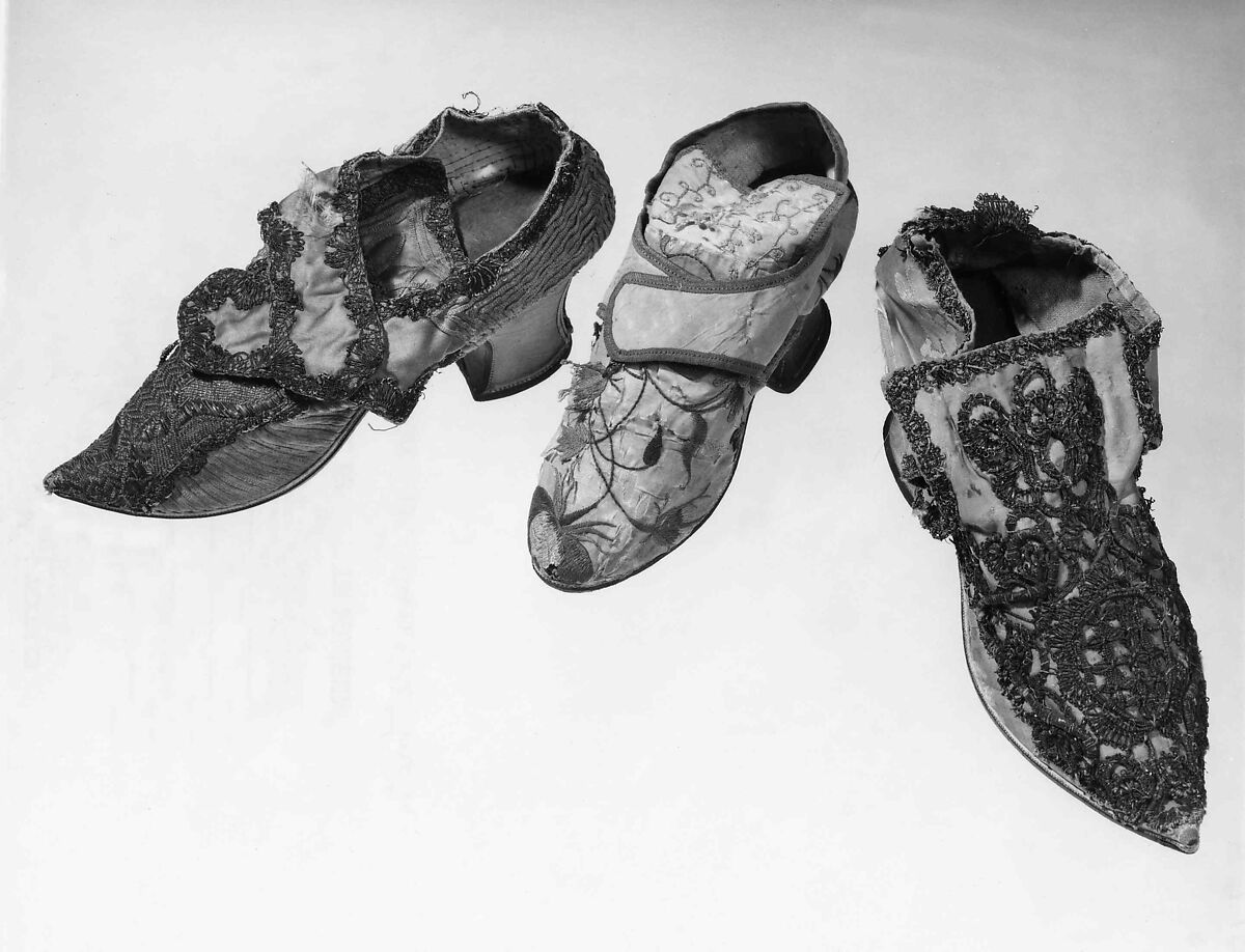 Shoes, silk, metal, probably British