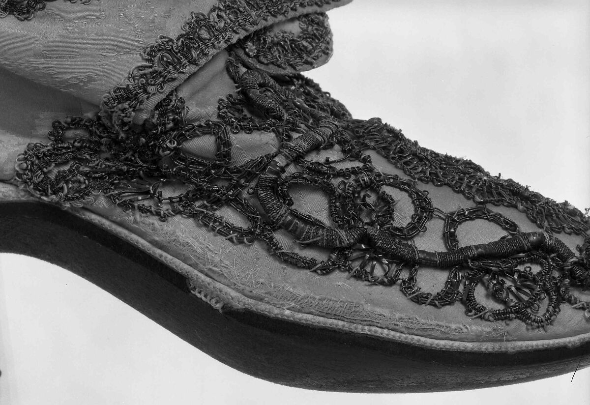 Shoes, silk, metal, probably British