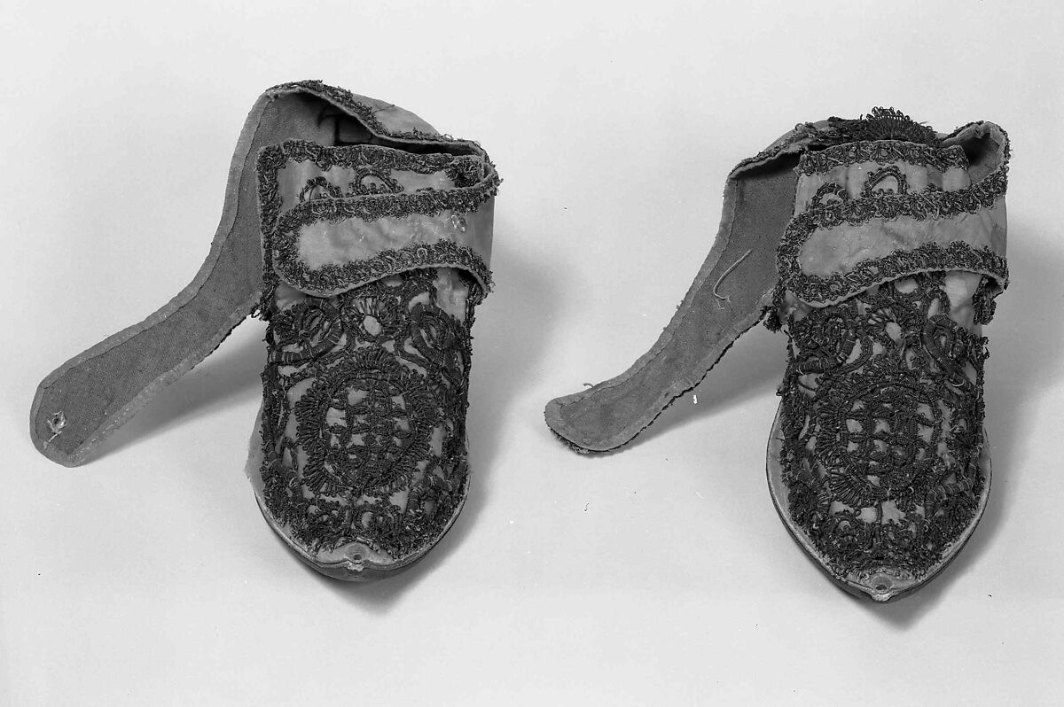 Shoes, silk, metal, probably British