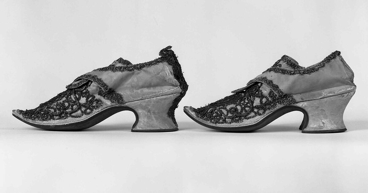 Shoes, silk, metal, probably British