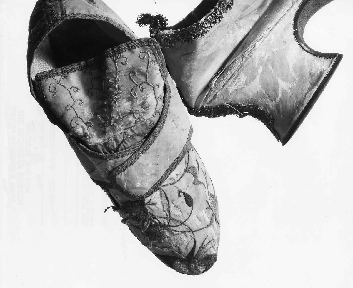 Shoes, silk, metal, probably British