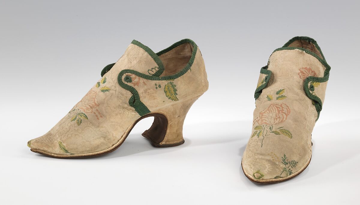 Shoes, silk, leather, probably British 