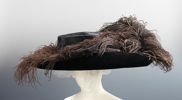 Hat, silk, feathers, wool, American 