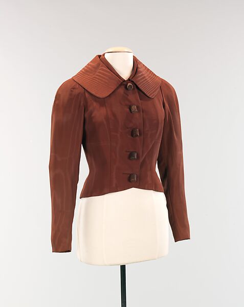 Jacket, Elsa Schiaparelli (Italian, 1890–1973), silk, plastic (cellulose acetate, cellulose nitrate), wood composite, French 