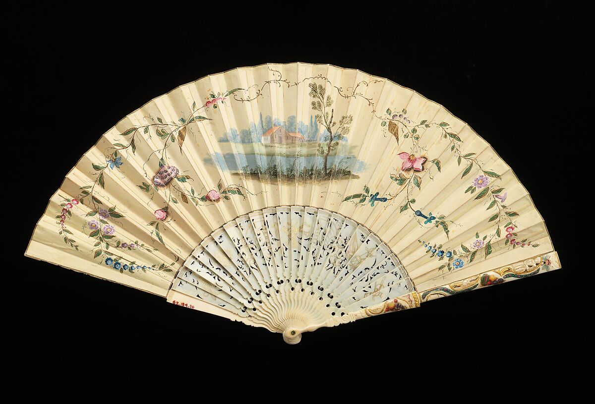 Fan, ivory, parchment, gouache, paint, French
