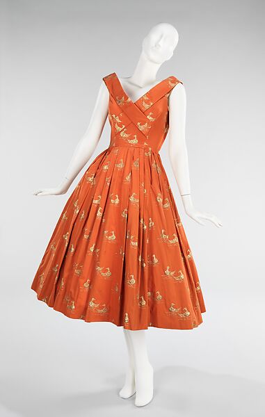 "Sitting Duck" dress, Carolyn Schnurer (American, born New York, 1908–1998 Palm Beach, Florida), cotton, metal, American 
