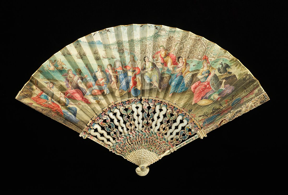 Fan, ivory, parchment, gouache, probably French 