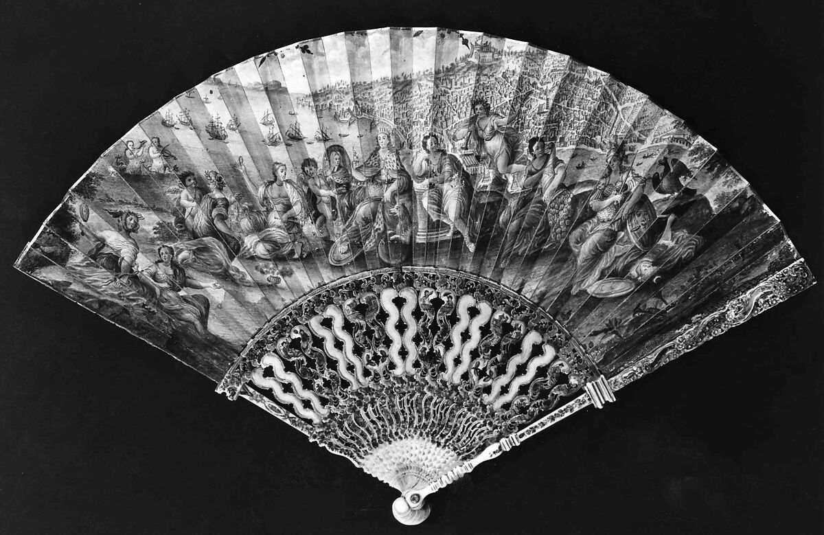 Fan, ivory, parchment, gouache, probably French