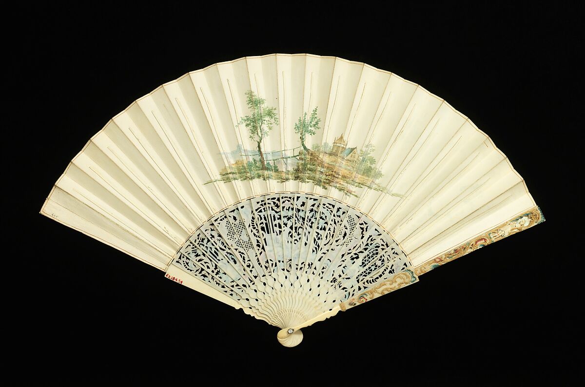 Fan, ivory, mother-of-pearl, parchment, gouache, probably Scottish