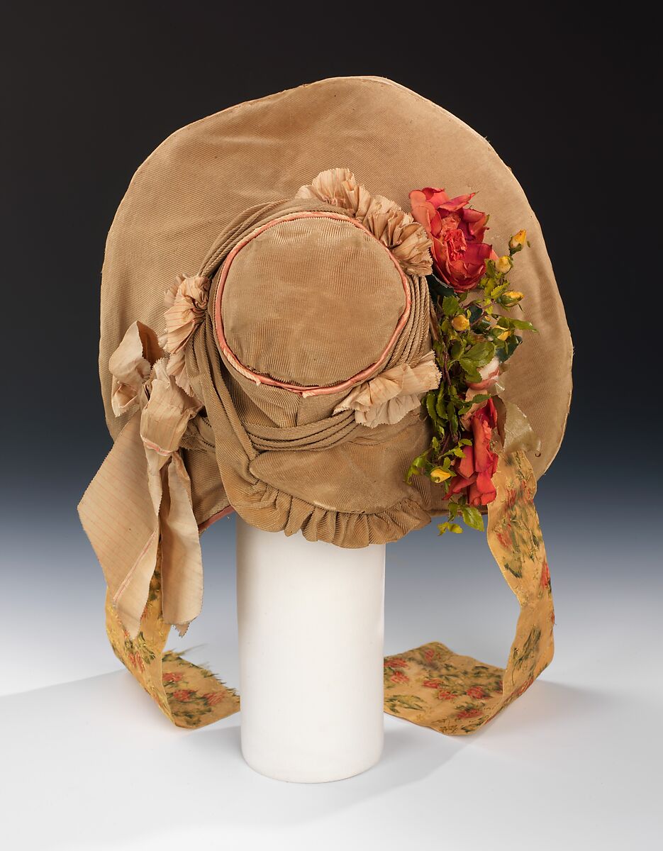 Wedding bonnet, cotton, silk, American