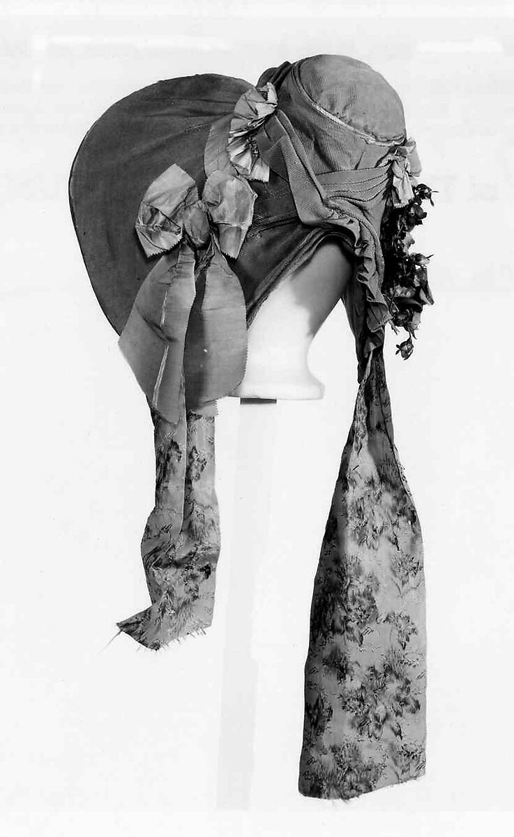 Wedding bonnet, cotton, silk, American