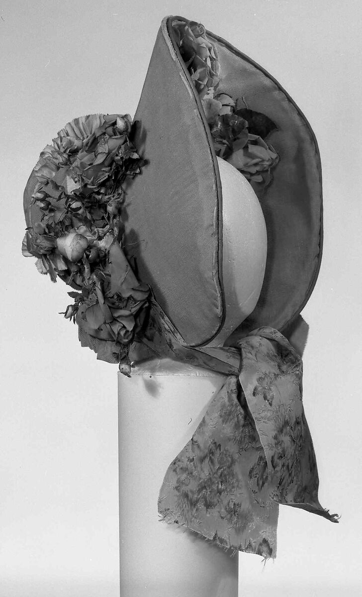 Wedding bonnet, cotton, silk, American