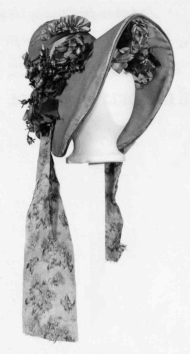 Wedding bonnet, cotton, silk, American