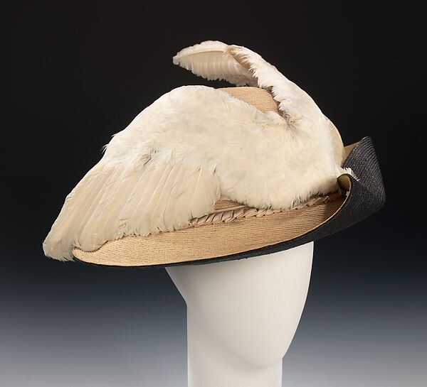 Hat, Estelle Mérshon, straw, silk, bird, feathers, American 