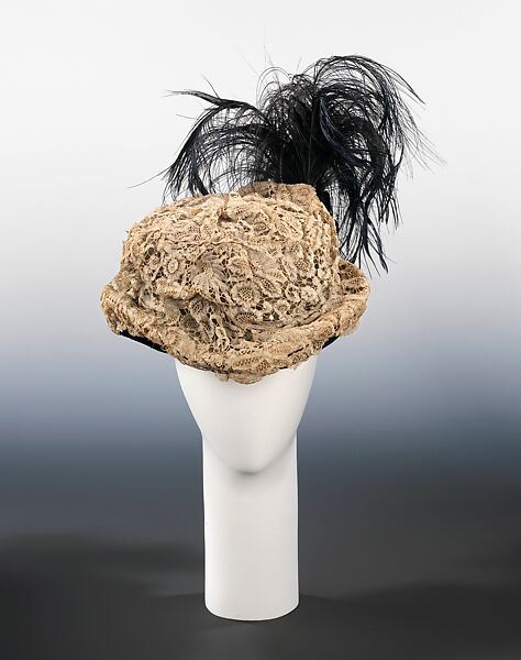 Toque, Madame Alphonsine (French), silk, linen, feather, synthetic, rhinestones, French 