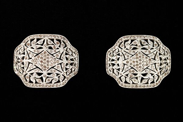 Shoe buckles, metal, rhinestones, French 
