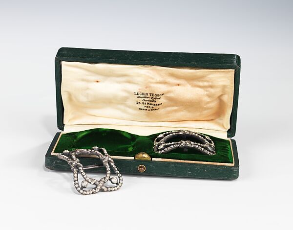 Shoe buckles, Attributed to Lucien Tesson, metal, rhinestones, French