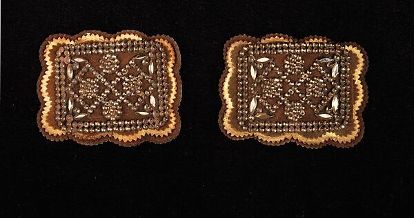 Shoe buckles, metal, leather, French 