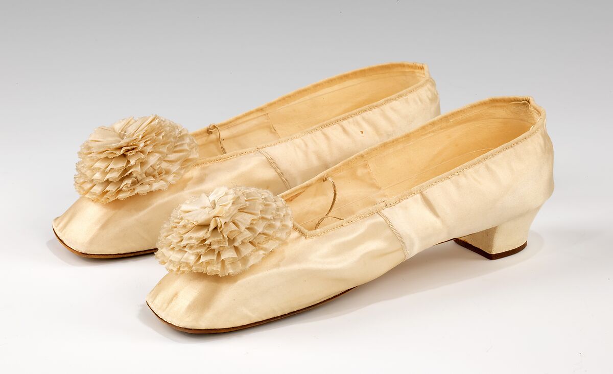 Wedding slippers, silk, leather, American 