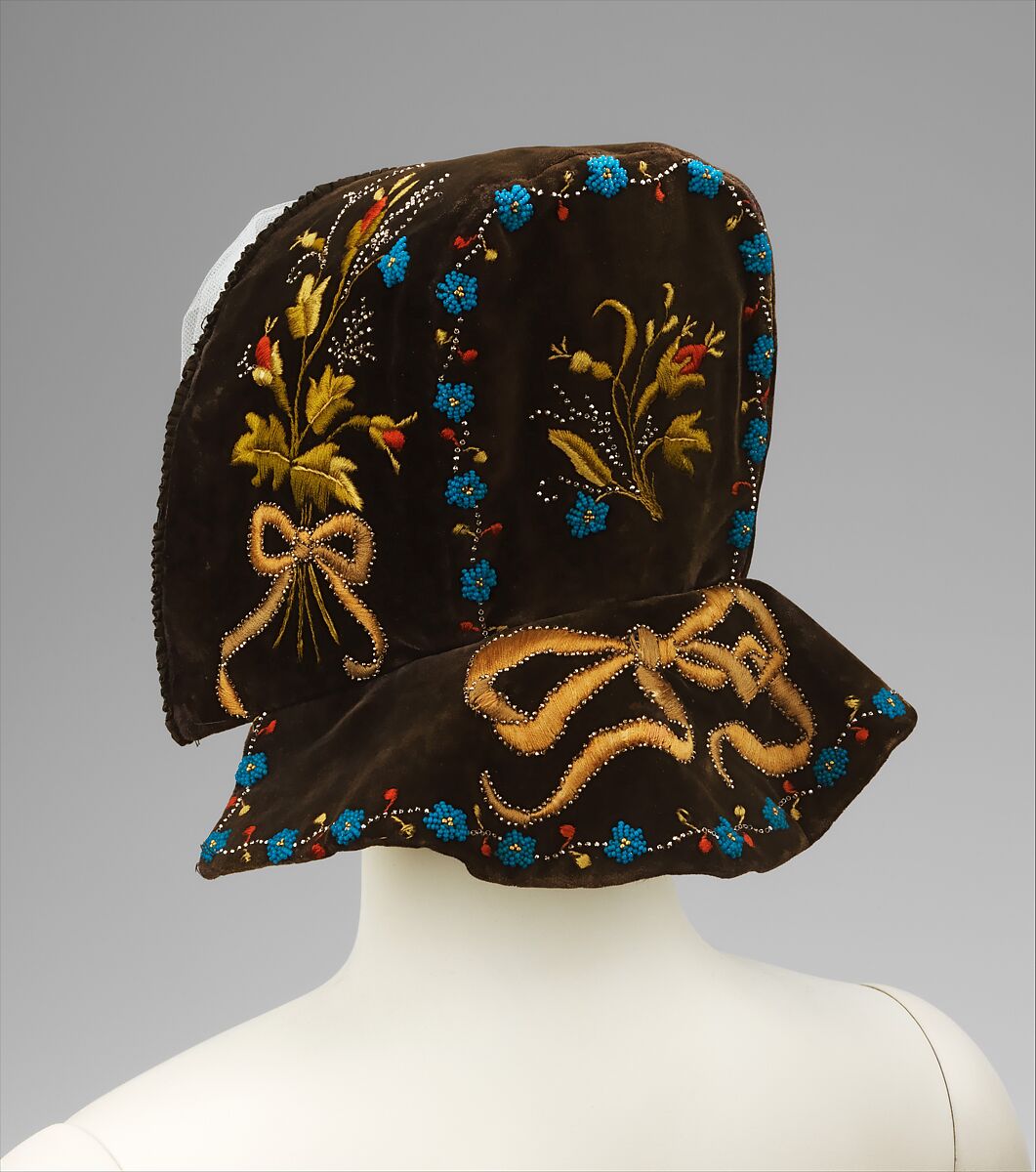 Bonnet, silk, metal, glass, Swedish 