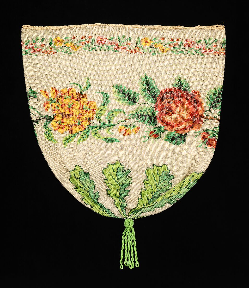 Evening pouch, glass, linen, German 