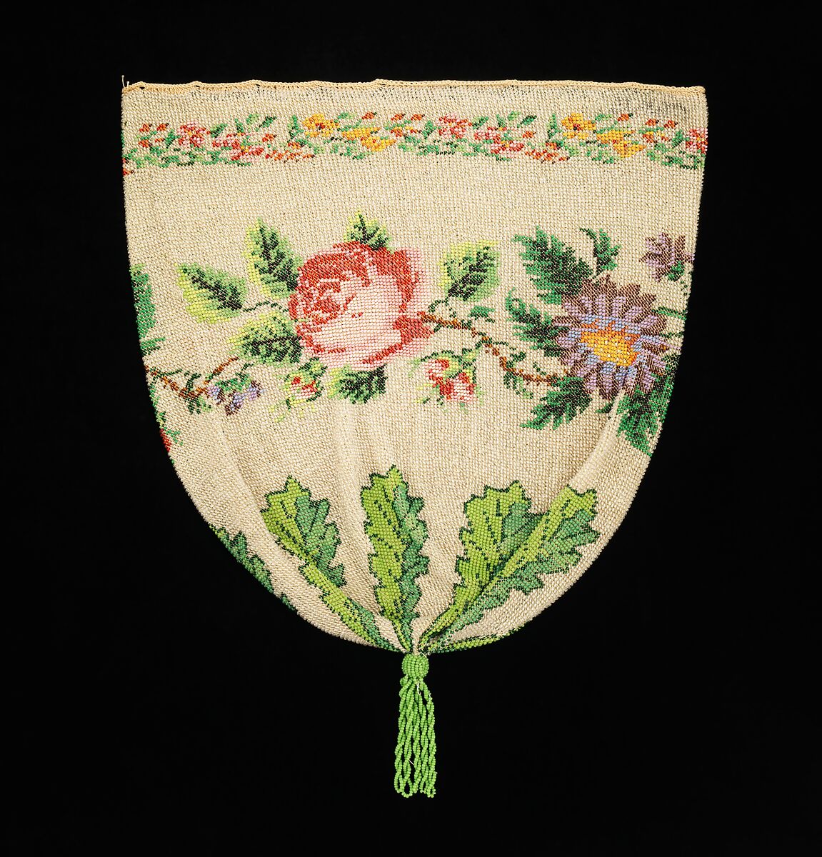 Evening pouch, glass, linen, German