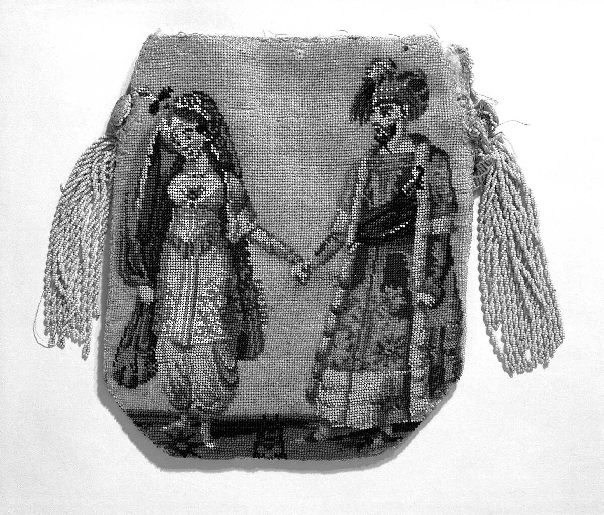 Pouch, glass, silk, linen, probably European