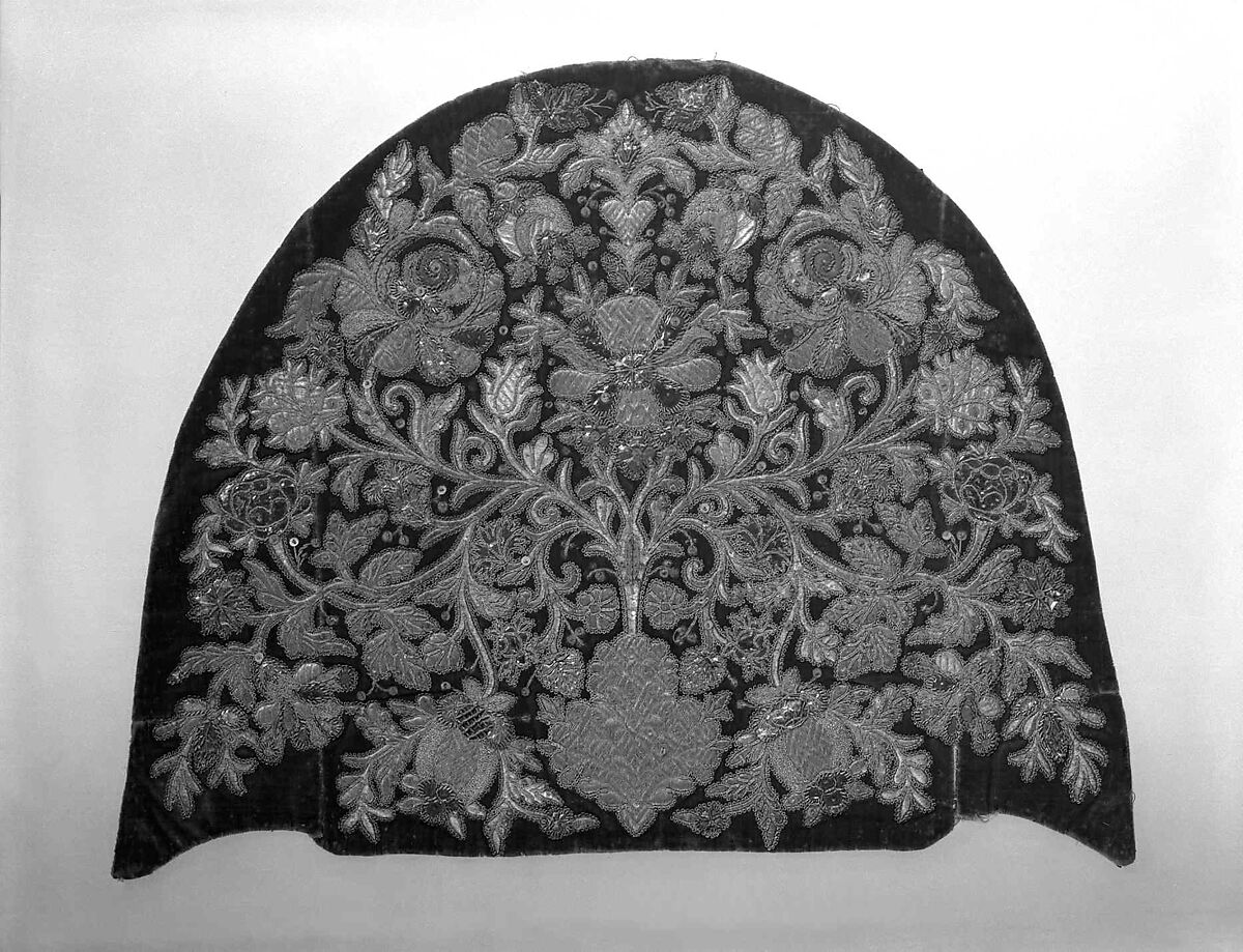 Headdress, silk, metal, linen, Russian