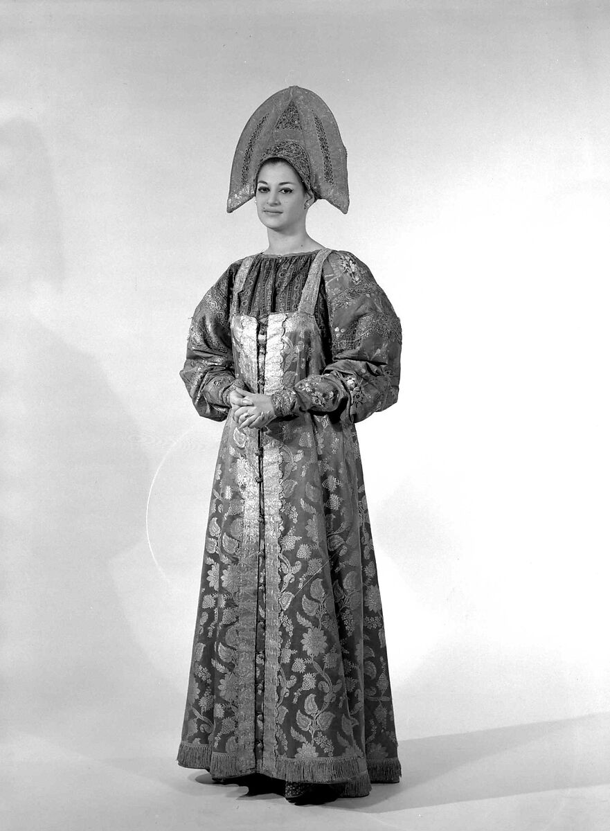 Headdress, silk, metal, glass, semi-precious stones, cotton, Russian