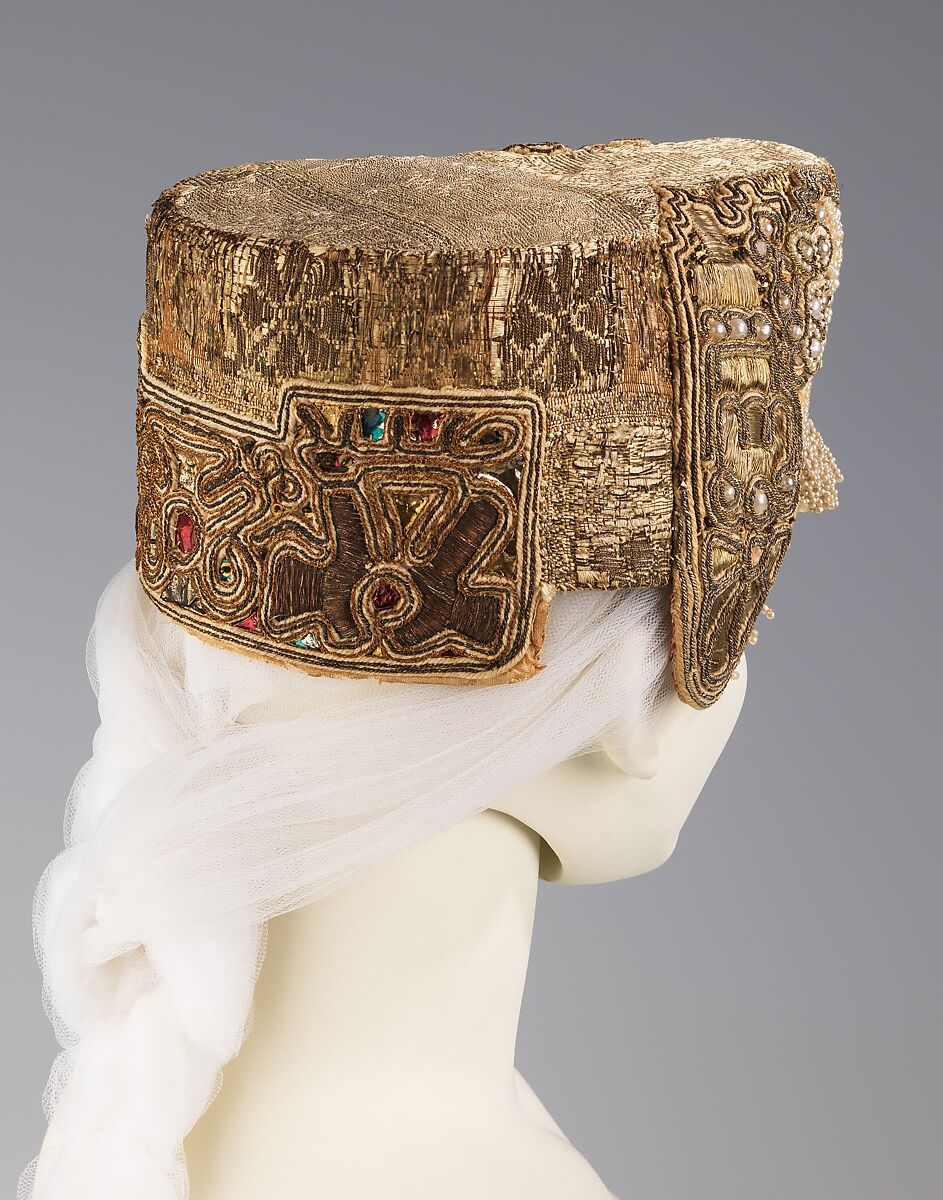 Headdress, metal, pearl, cotton, paper, Russian