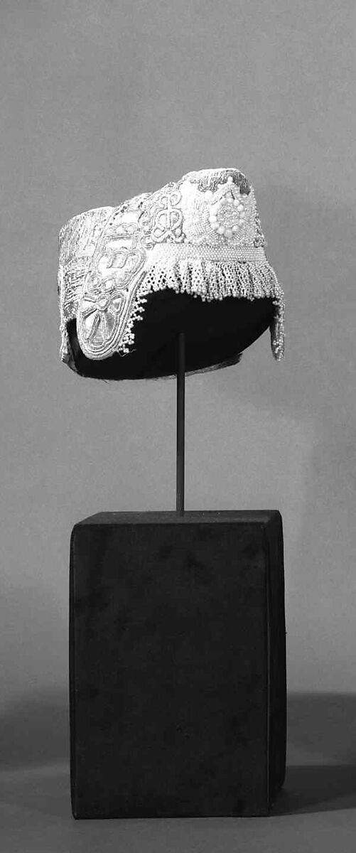 Headdress, metal, pearl, cotton, paper, Russian