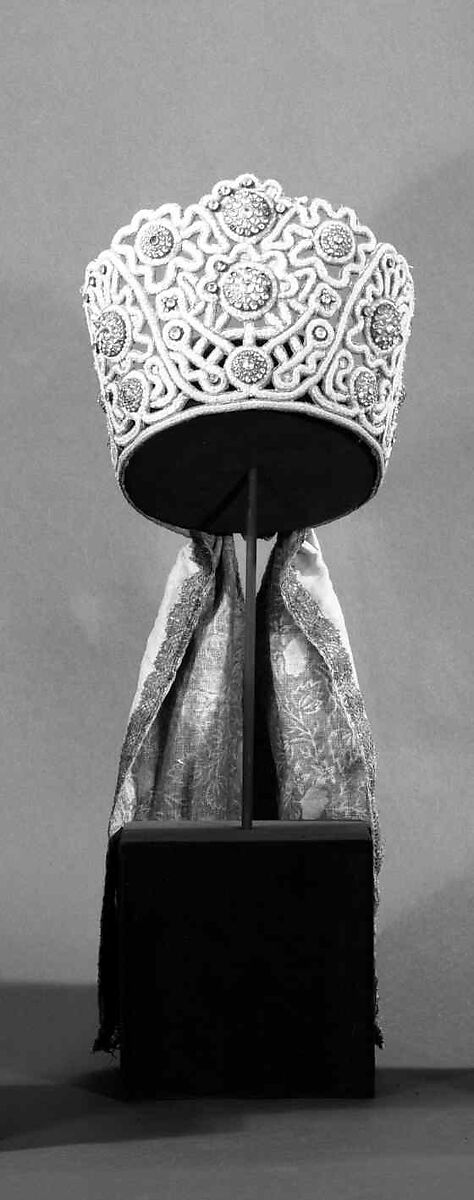 Headdress, paper, cotton, silk, metal, glass, pearl, Russian