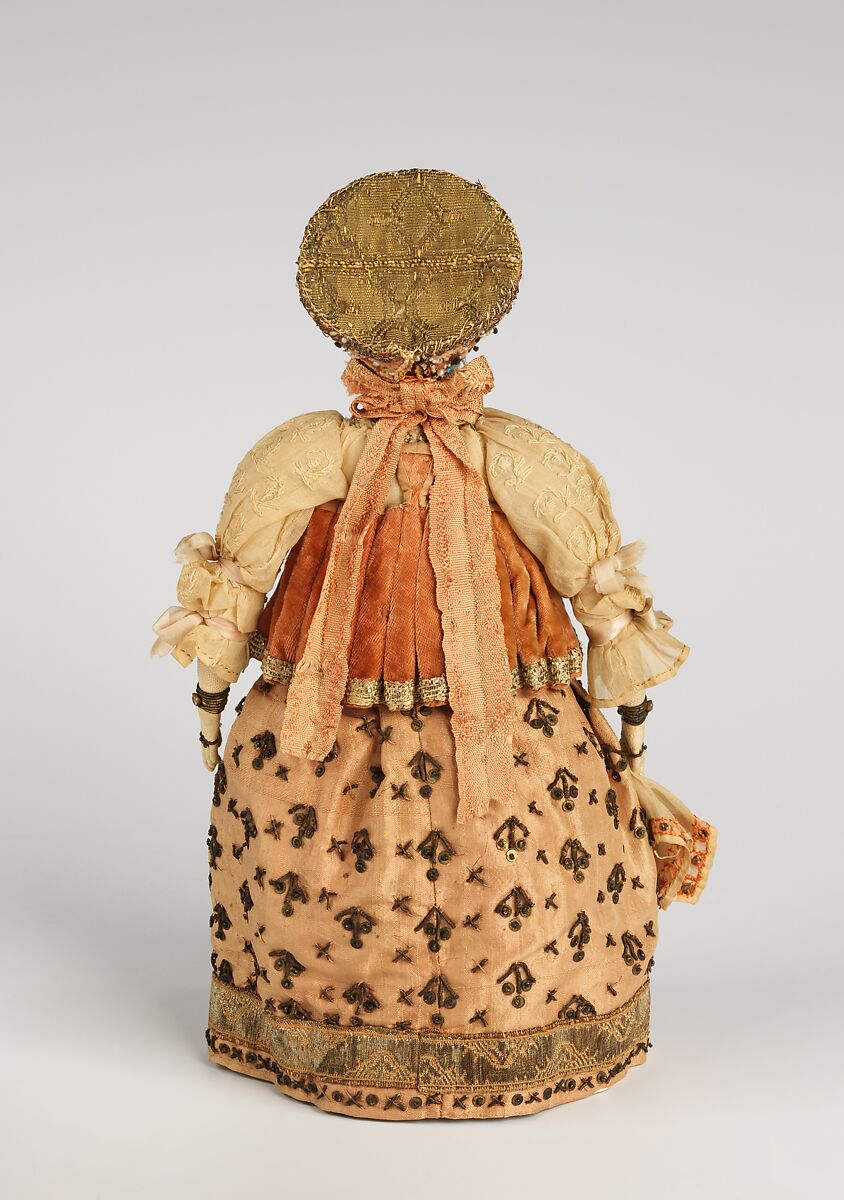 Doll, silk, linen, metal, pearls, cotton, wood, Russian