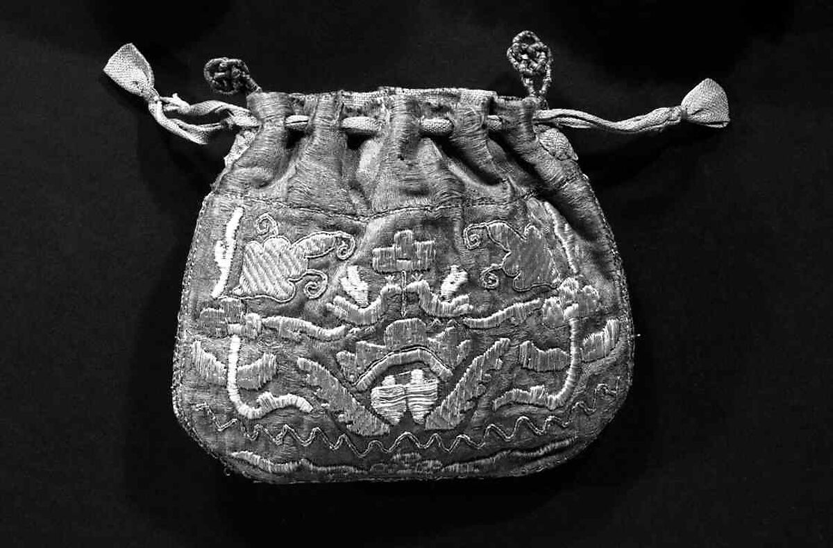 Pouch, silk, metal, linen, Russian