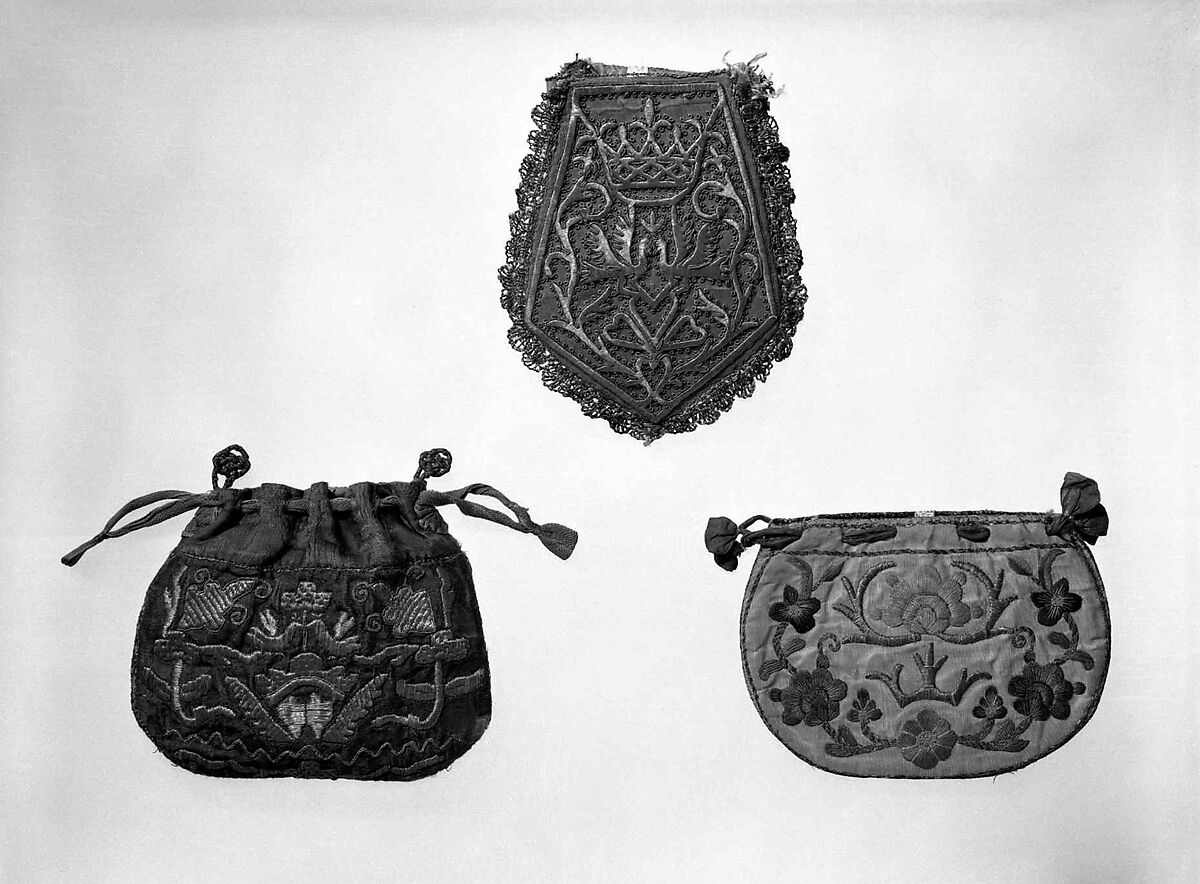 Pouch, silk, metal, cotton, Russian